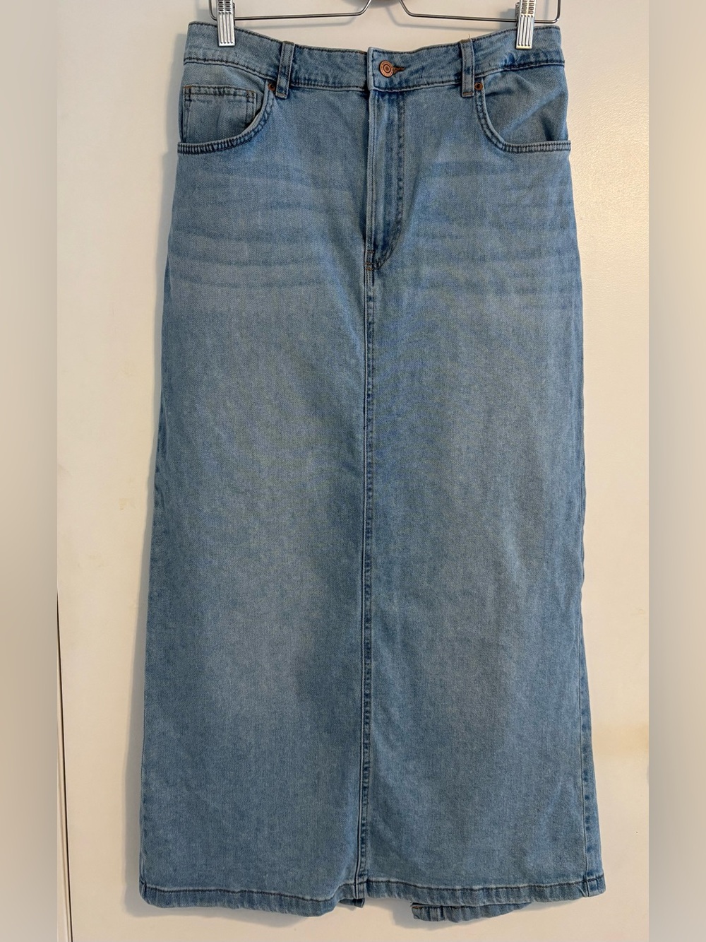 Bershka Light Denim Wide-Leg Maxi Skirt